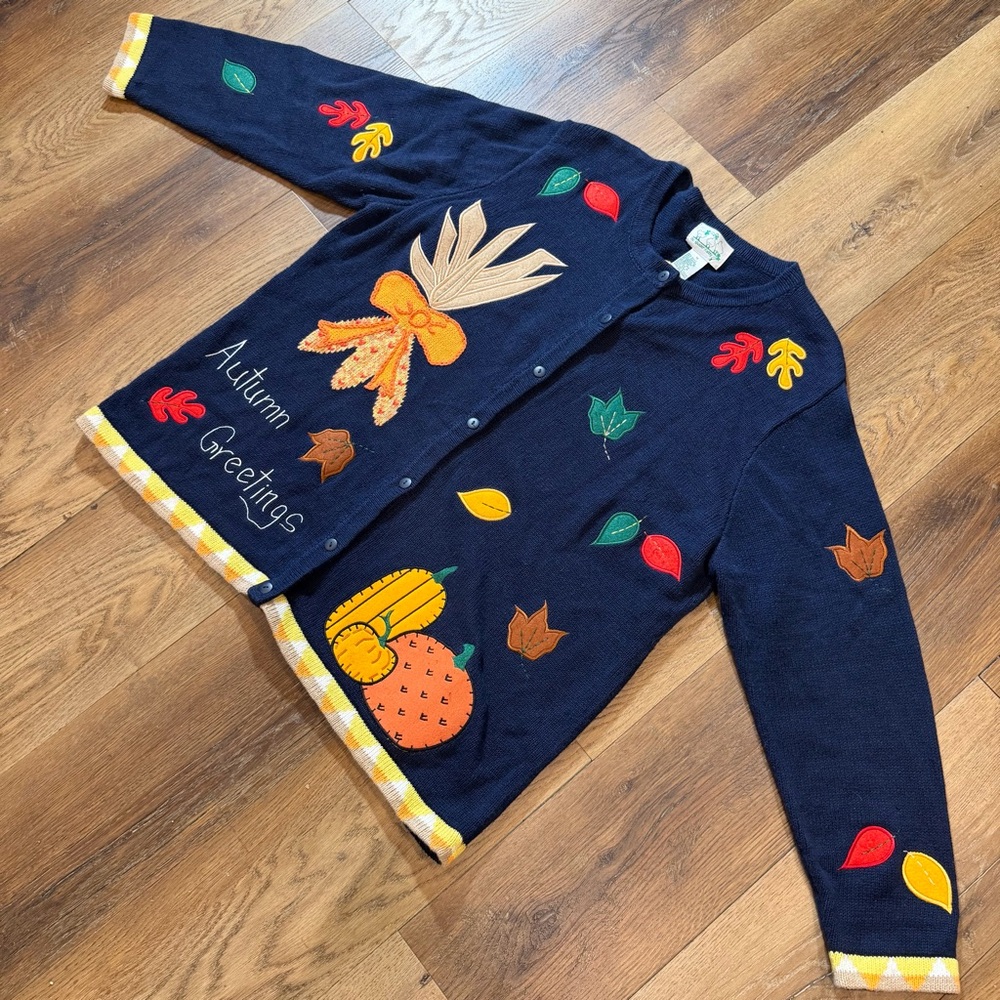 Vintage Y2K Fall Cardigan Fall Leaf Sweater Halloween Sweater Embroidered Leaves